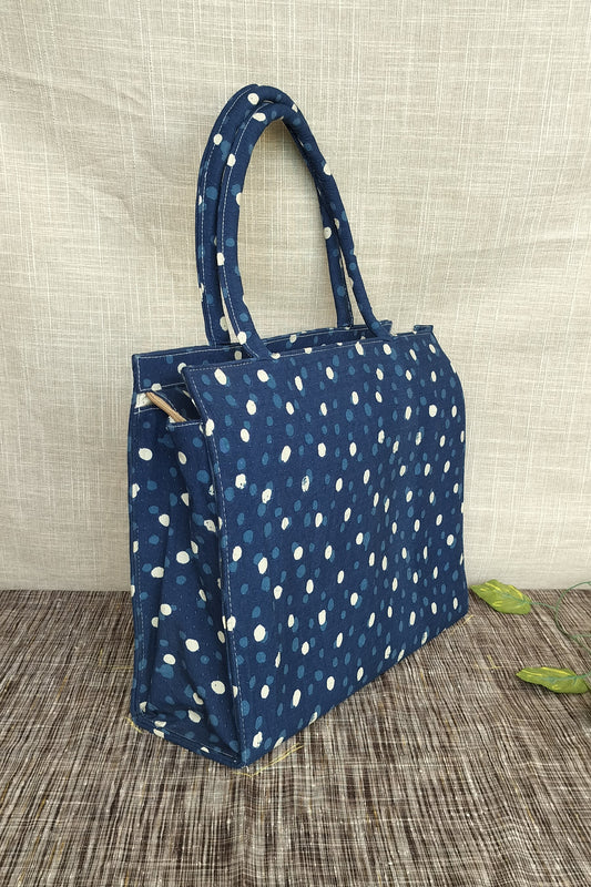 Blue Polka Dots Large Tote Bag