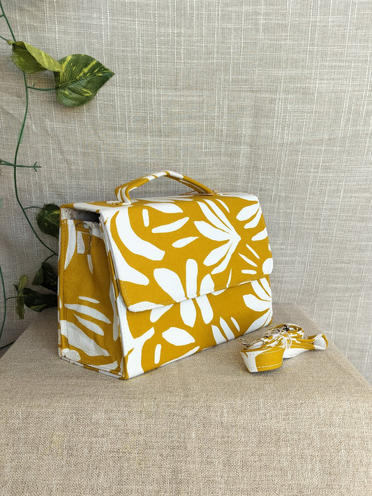 Butter Yellow Box Sling Bag With Handle