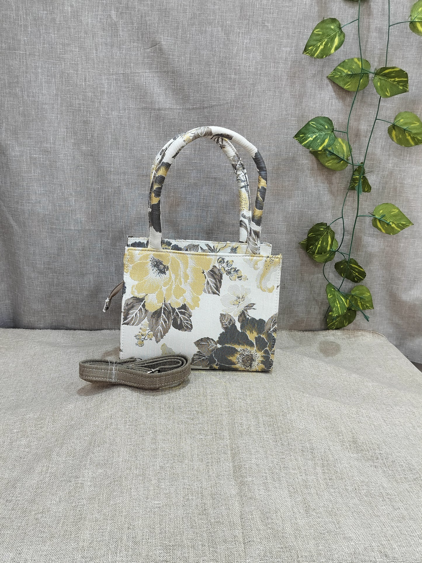 Yellow Grey Rose Tiny Tote Bags