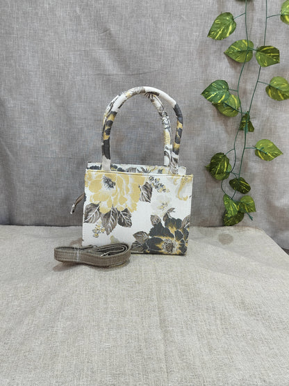 Yellow Grey Rose Tiny Tote Bags