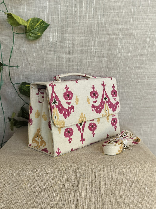 Abstract Ikat Box Sling Bag With Handles