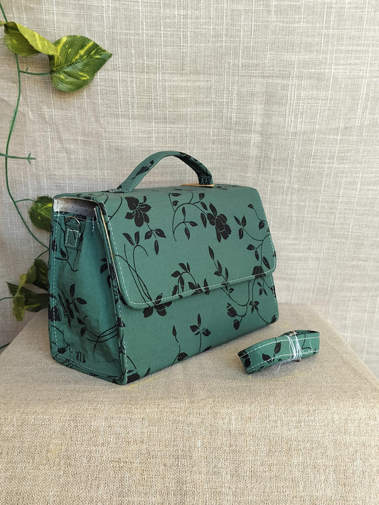 Basil Green Box Sling Bag With Handles